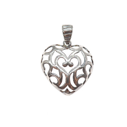 MILOR 925 Sterling Silver Vintage Italy Ornate Heart Oxidized Charm Pendant