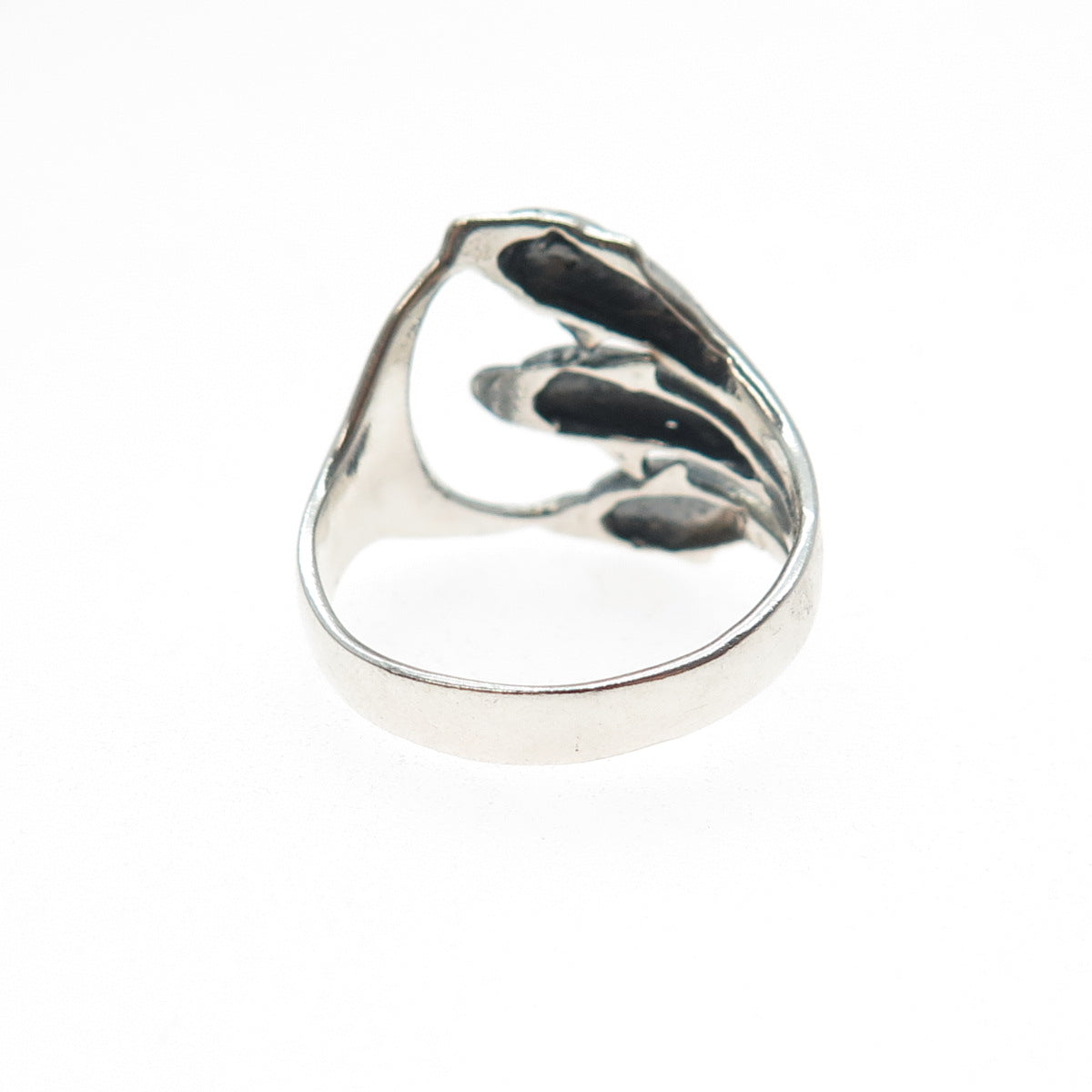 925 Sterling Silver Vintage Three Dolphins Oxidized Ring Size 8.75