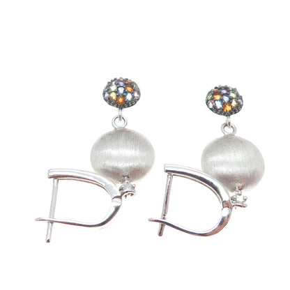 FADI 925 Sterling Silver Real Diamond & Multi-Color Gem Dangle Earrings