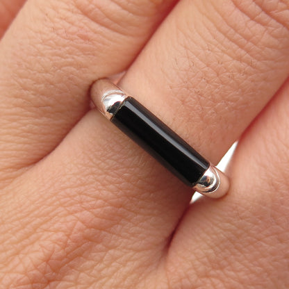 925 Sterling Silver Vintage Real Black Onyx Modernist Band Ring Size 8.25