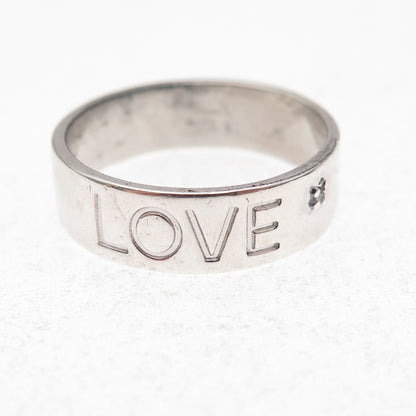 Ross Simons 925 Sterling Silver Real Diamond Love Band Ring Size 8.25