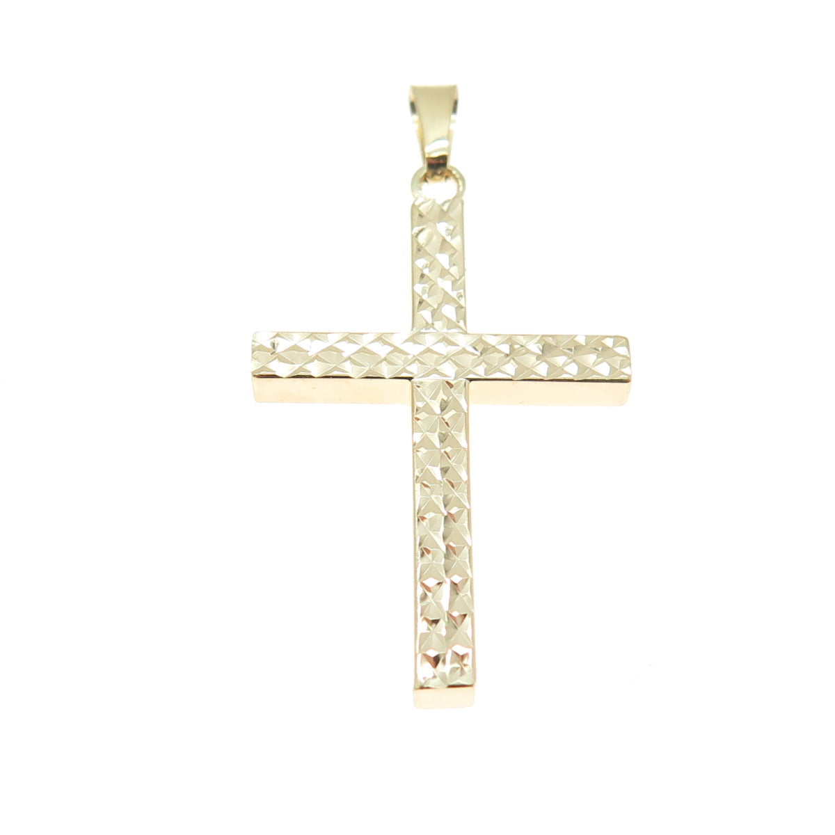 14K Yellow & White Gold Diamond-Cut Cross Religious Charm Pendant