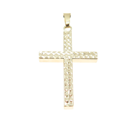 14K Yellow & White Gold Diamond-Cut Cross Religious Charm Pendant