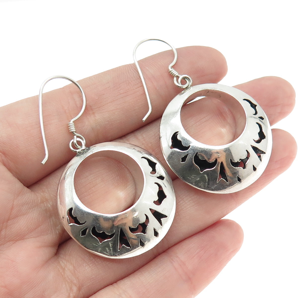 925 Sterling Silver Vintage Tribal Dangle Hook Earrings