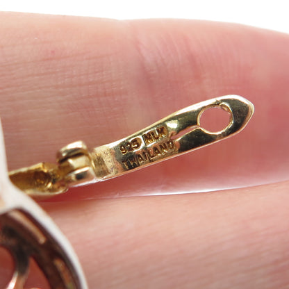 925 Sterling Silver 2-Tone Vintage Real Sapphire Floral Leaf Charm Pendant