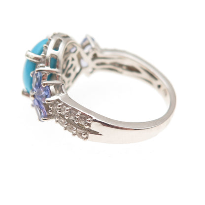Chuck Clemency 925 Sterling Silver Real Turquoise Tanzanite Topaz Ring Size 8.25