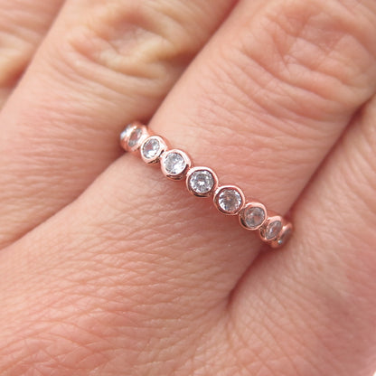 925 Sterling Silver Rose Gold Plated Round-Cut C Z Eternity Band Ring Size 8.25