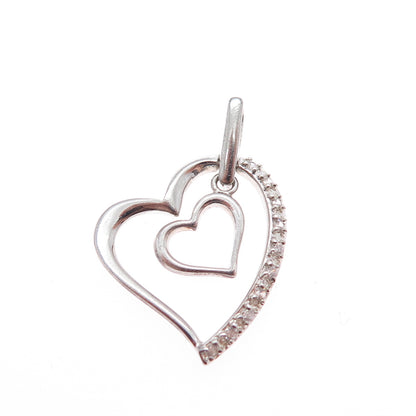 CHARLES WINSTON 925 Sterling Silver Round-Cut C Z Heart Charm Pendant