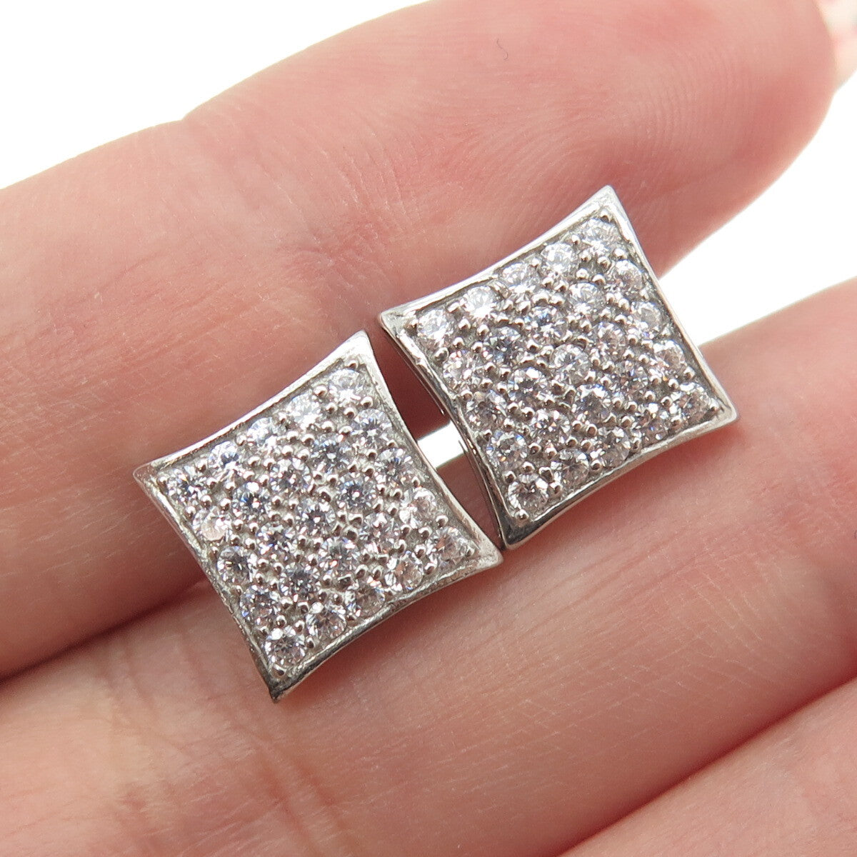 925 Sterling Silver Round-Cut C Z Princess Square Stud Earrings