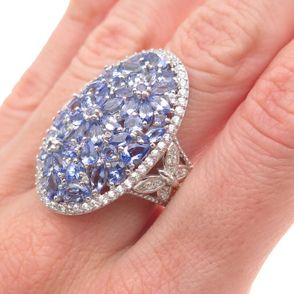 Chuck Clemency Sterling Silver 2-Tone Real Tanzanite & White Topaz Ring Size 8