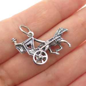 BEAU 925 Sterling Silver Vintage Horse & Carriage Oxidized 3D Charm Pendant
