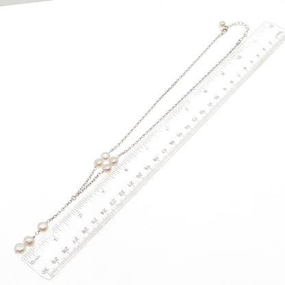 925 Sterling Silver Vintage Real Pearl Cable Chain Necklace 16-18"