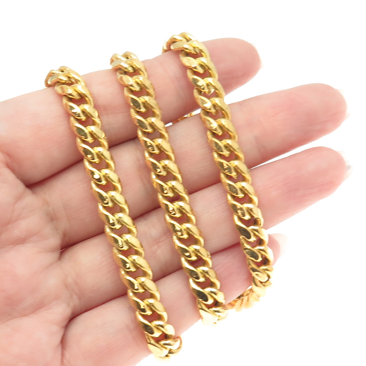 925 Sterling Silver Gold Plated Cuban Chain Necklace 22"