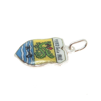 800 Silver Vintage Enamel Puerto de la Cruz Coat of Arms Minimalist Pendant