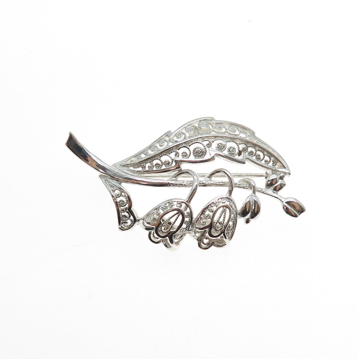 835 Silver Vintage Germany Bluebell Flower Filigree Pin Brooch