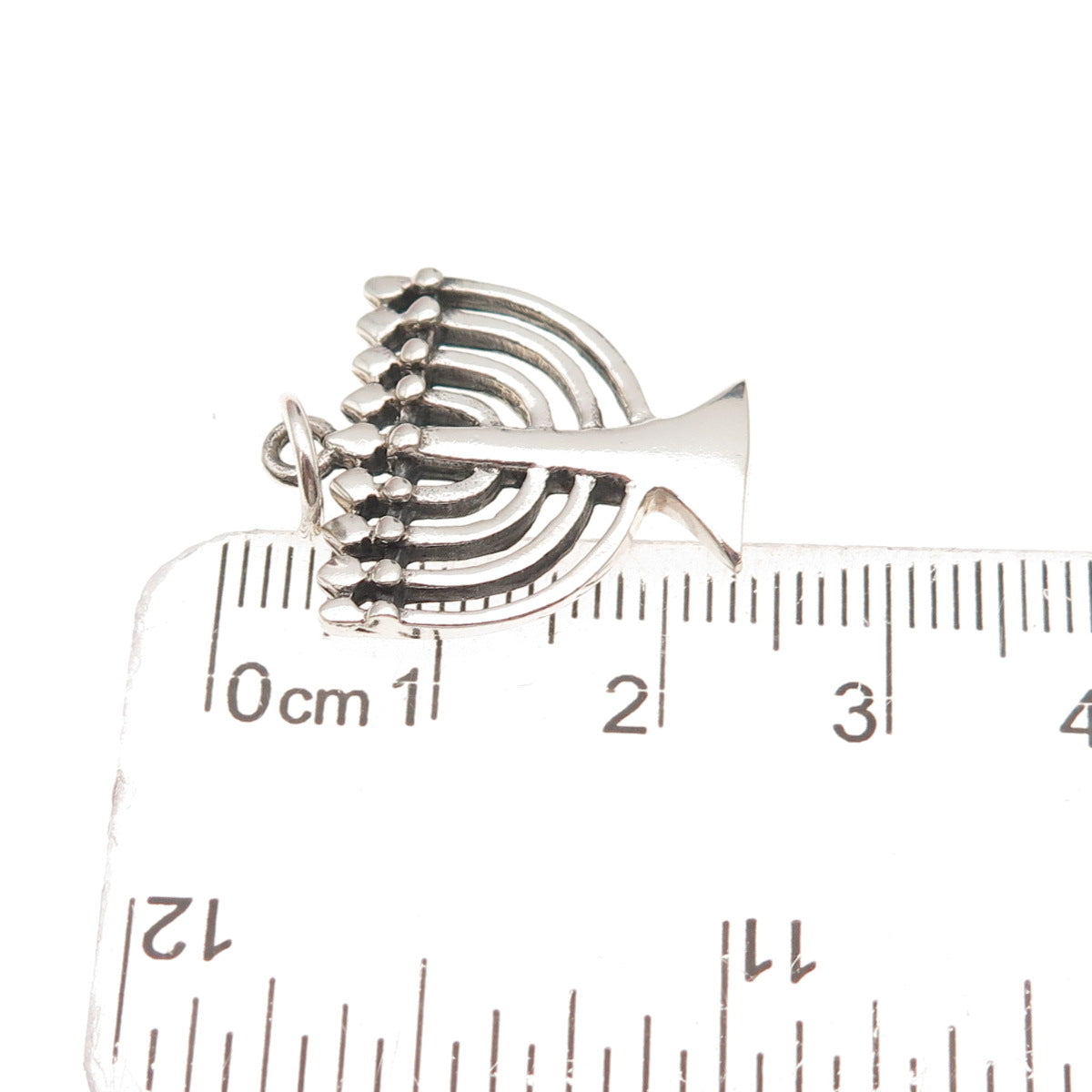 925 Sterling Silver Vintage Menorah Judaica Oxidized Charm Pendant