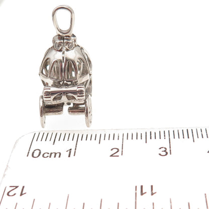 925 Sterling Silver Vintage C Z Cinderella Pumpkin Carriage Open Cage Pendant