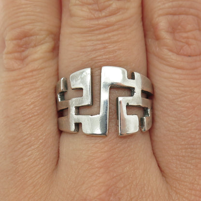 925 Sterling Silver Vintage Maze Modernist Ring Size 8.25