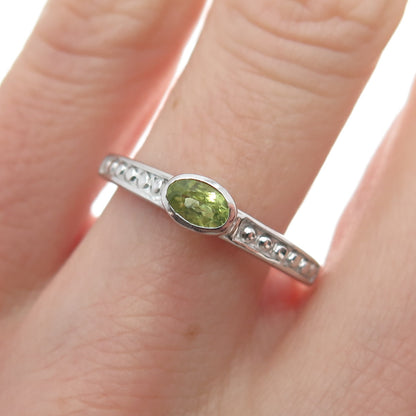 925 Sterling Silver Real Oval-Cut Peridot Granulated Ring Size 8.25