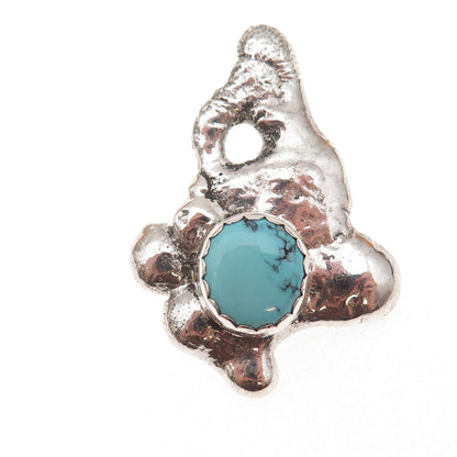 925 Sterling Silver Vintage Real Turquoise Modernist Oxidized Slide Pendant
