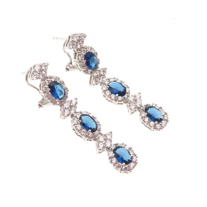 925 Sterling Silver Oval-Cut Blue & Round-Cut White C Z Dangle Earrings