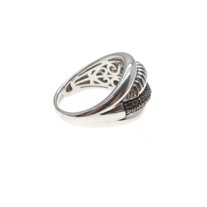 J. STELLA 925 Sterling Silver Real Cognac Diamond Crisscross Ring Size 6.25