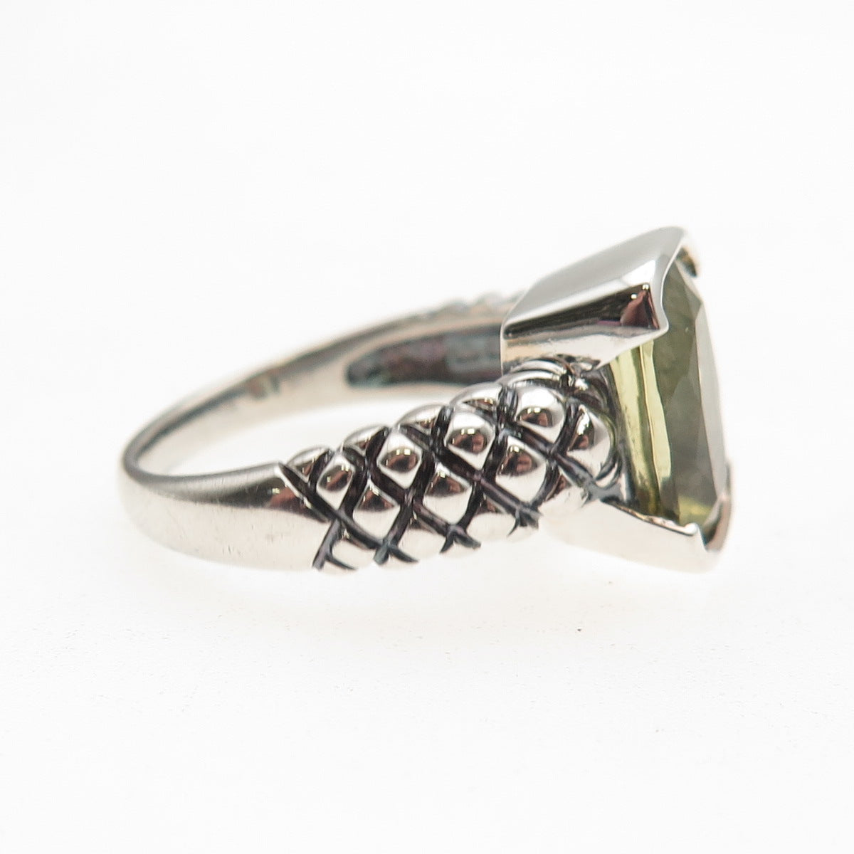 925 Sterling Silver Vintage Real Lemon Citrine Modernist Oxidized Ring Size 8