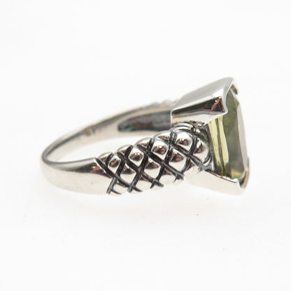 925 Sterling Silver Vintage Real Lemon Citrine Modernist Oxidized Ring Size 8