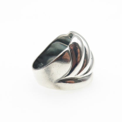 925 Sterling Silver Vintage Modernist Ribbed Oxidized Ring Size 6