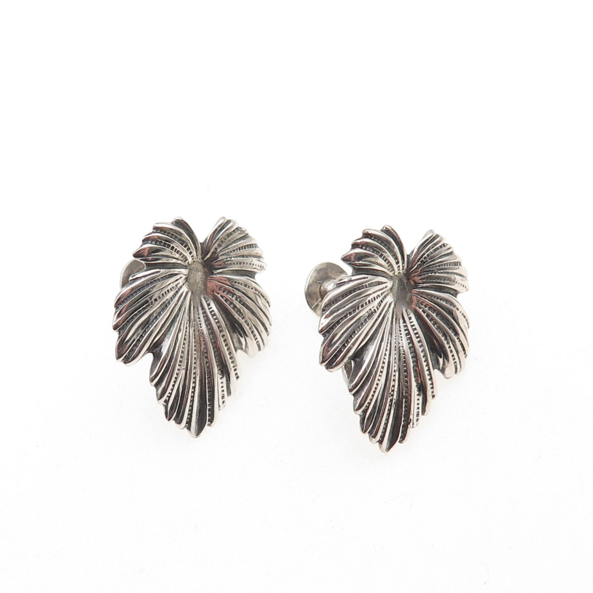 JEWELART Sterling Silver Antique Art Deco Floral Oxidized Screw Back Earrings