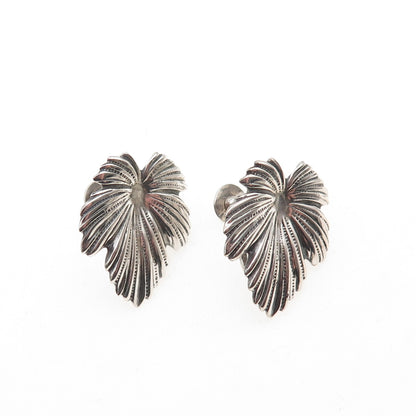 JEWELART Sterling Silver Antique Art Deco Floral Oxidized Screw Back Earrings