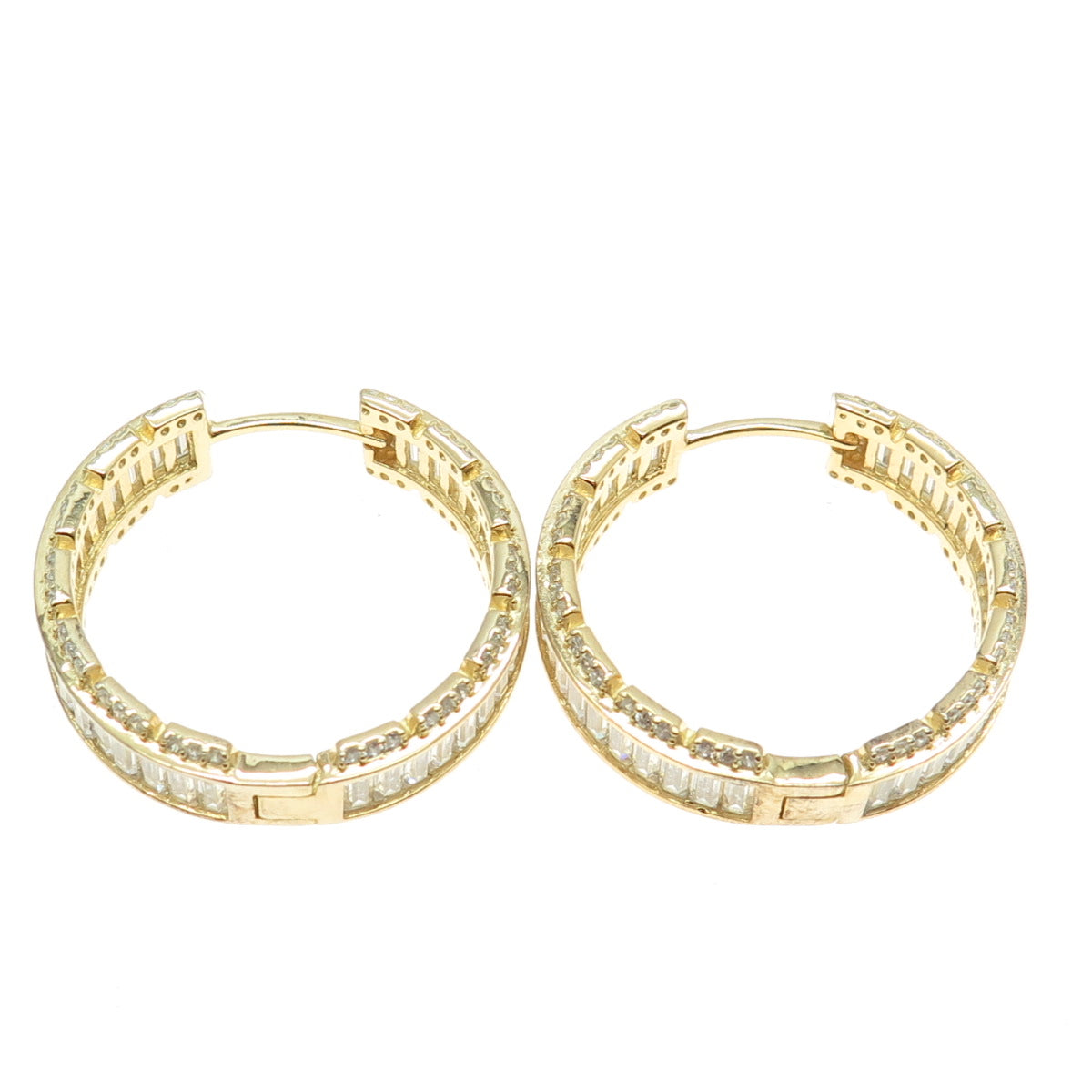 925 Sterling Silver Gold Plated C Z Huggie Earrings