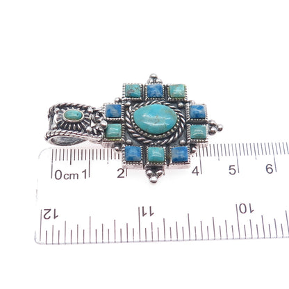 925 Sterling Silver Vintage Real Turquoise & Denim Lapis Cross Charm Pendant