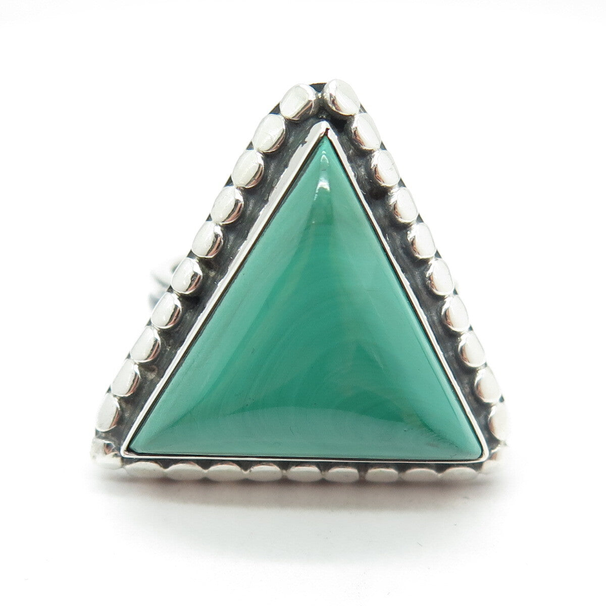 925 Sterling Silver Vintage Real Malachite Triangle Ring Size 6.5