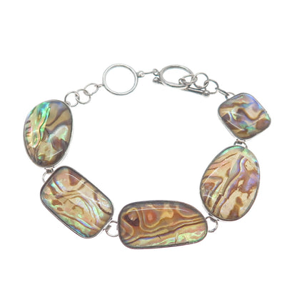 LUCAS LAMETH LUC 925 Sterling Silver Vintage Real Abalone Shell Bracelet 7-7.75"