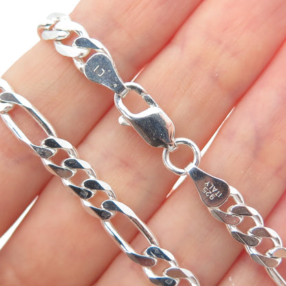 925 Sterling Silver Vintage Italy Figaro Chain Necklace 16"