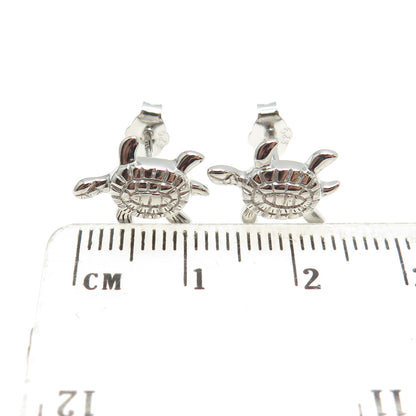 925 Sterling Silver Turtle For Good Luck Stud Earrings