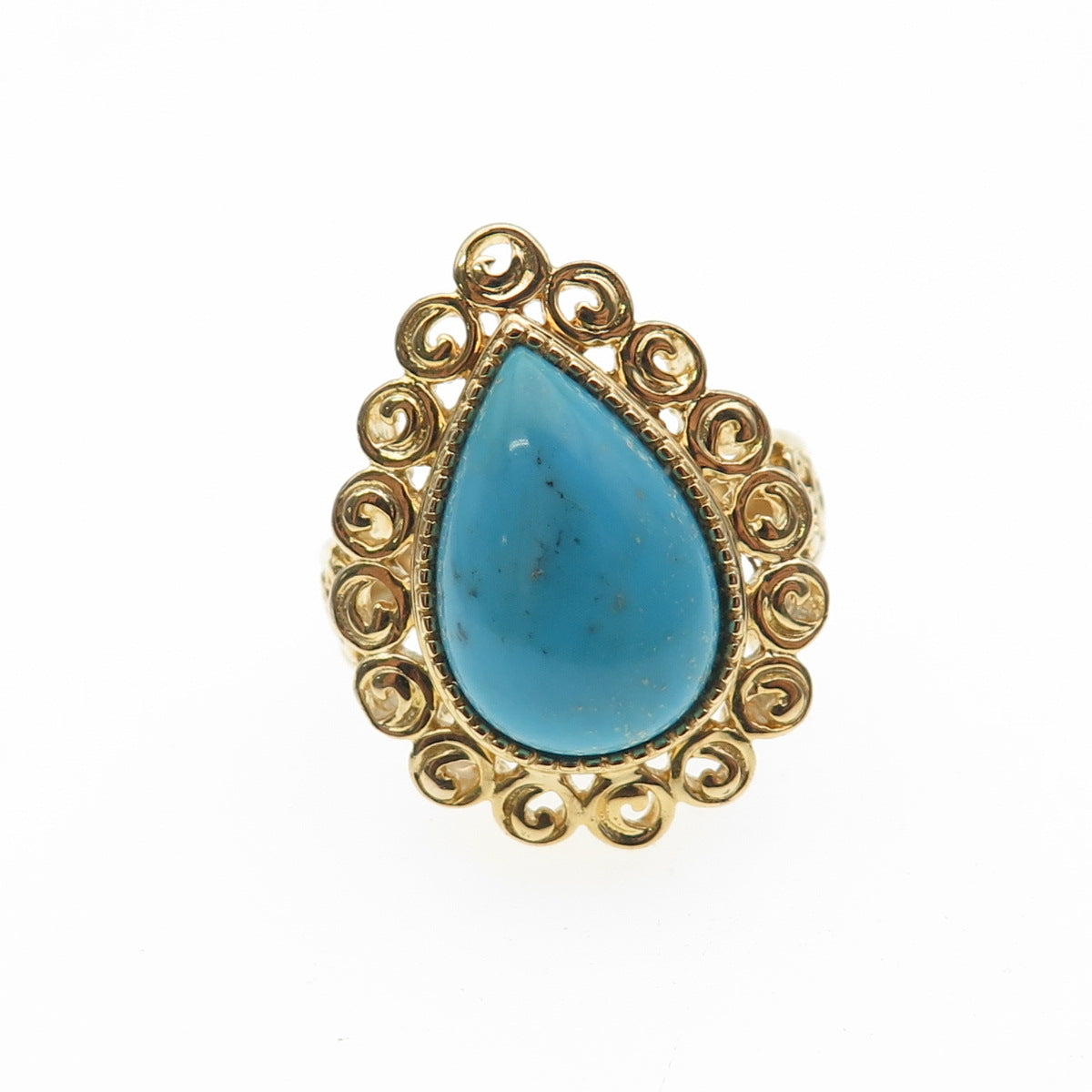 ROSS SIMONS 925 Sterling Silver Gold Plated Vintage Real Turquoise Ring Size 7