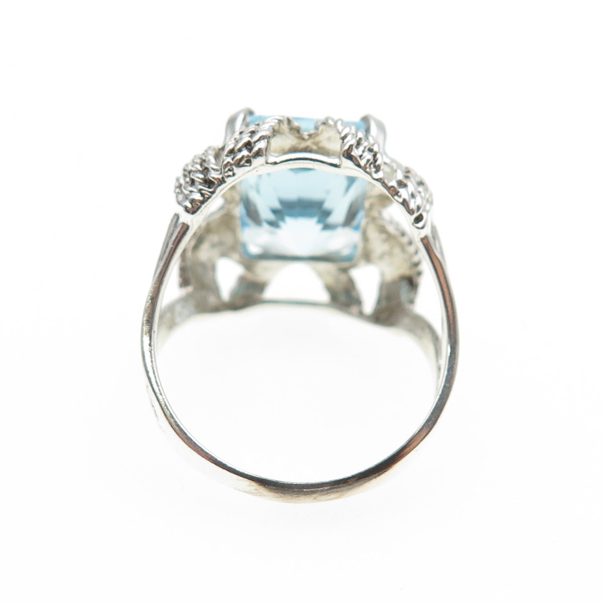 MEI 925 Sterling Silver Vintage Real Radiant-Cut Blue Topaz Ring Size 7