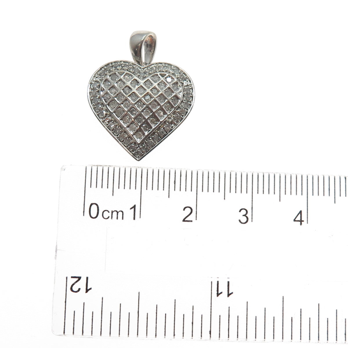 925 Sterling Silver Real Round-Cut Diamond Heart Charm Pendant