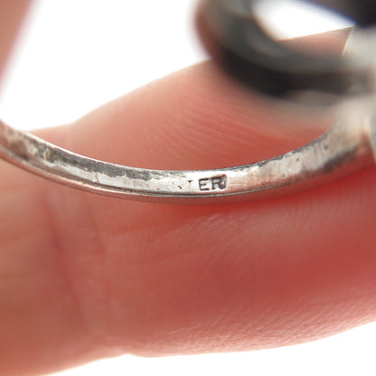925 Sterling Silver Vintage Diamond-Cut Ribbon Bow Oxidized Ring Size 6.75