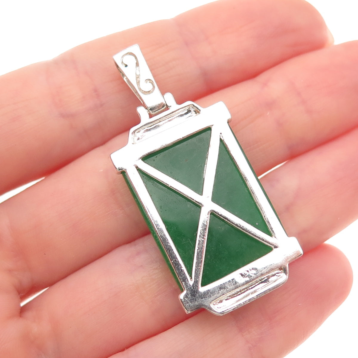 925 Sterling Silver Vintage Real Jade Charm Pendant
