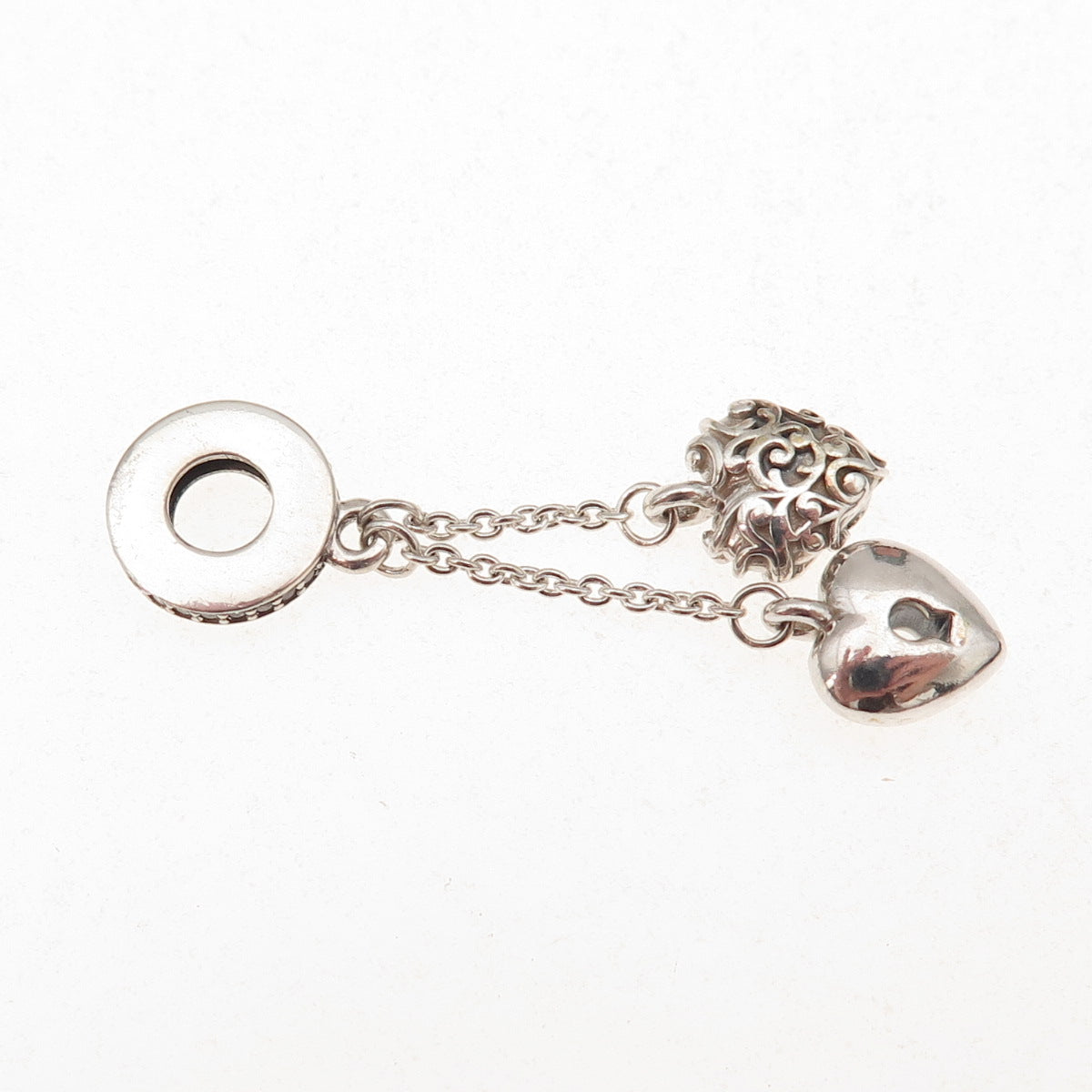 Pandora 925 Sterling Silver Round-Cut C Z Lock & Heart Dangle Charm