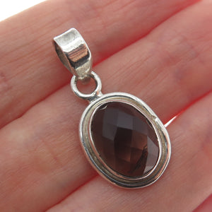 925 Sterling Silver Vintage Real Smoky Quartz Oxidized Charm Pendant