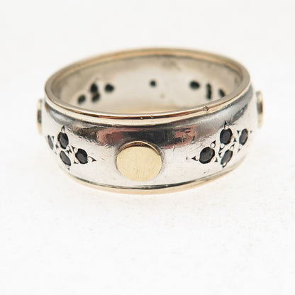 925 Sterling Silver 14K Gold Vintage Real Sapphire Band Ring Size 9