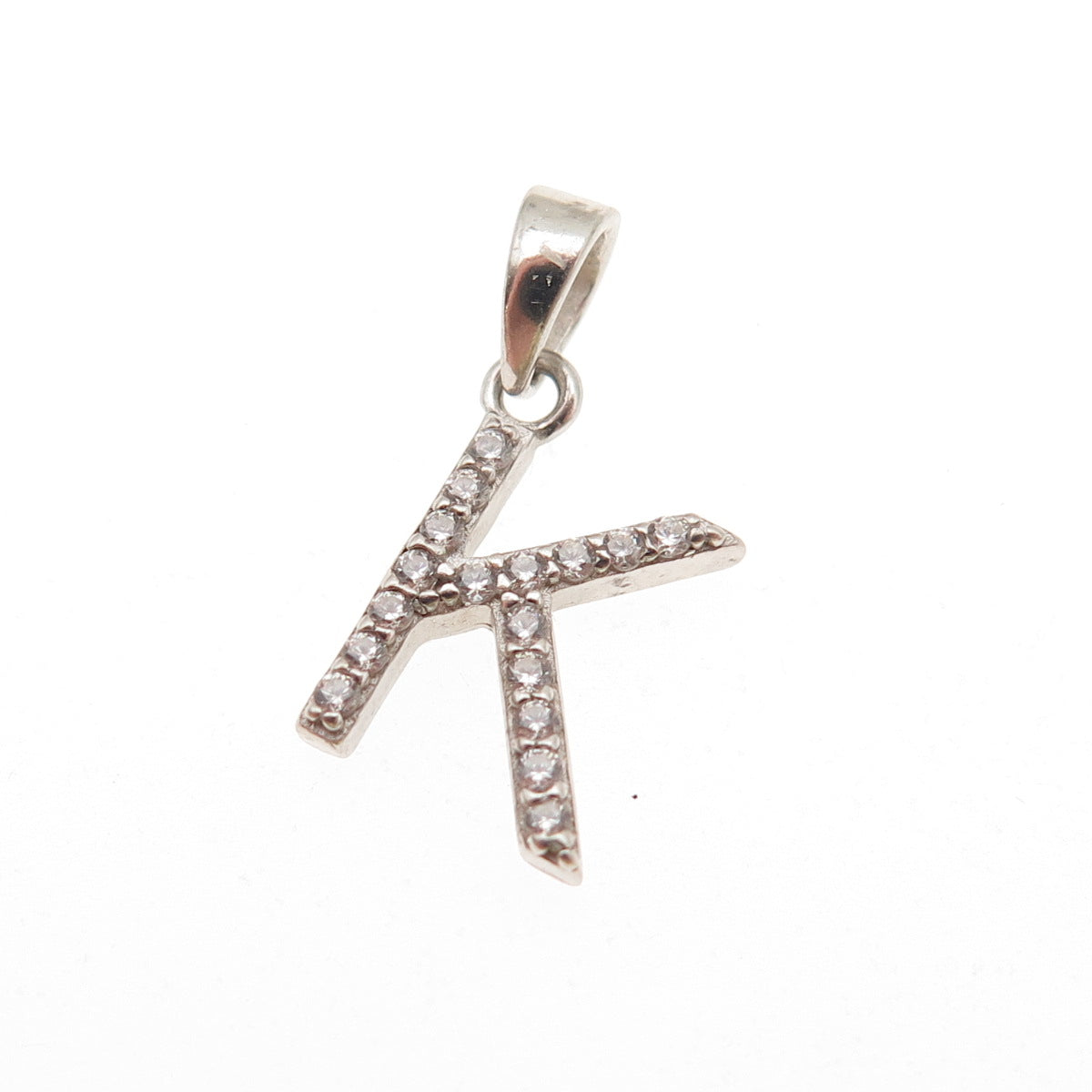 925 Sterling Silver Round-Cut C Z Letter K Initial Mini Charm Pendant