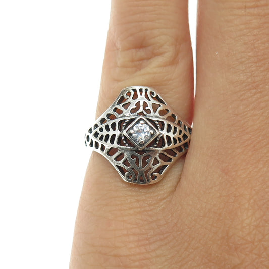 AVON 925 Sterling Silver Vintage Round-Cut Shaped C Z Ornate Ring Size 5.25