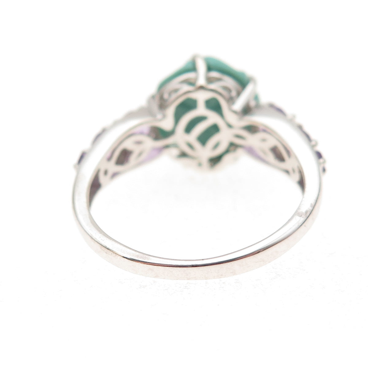 Chuck Clemency 925 Sterling Silver Real Turquoise Amethyst Floral Ring Size 8.25