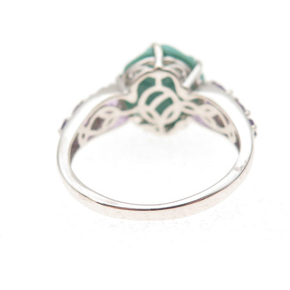 Chuck Clemency 925 Sterling Silver Real Turquoise Amethyst Floral Ring Size 8.25