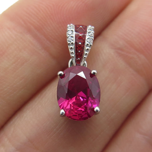 925 Sterling Silver Oval-Cut Lab-Created Ruby C Z & Enamel Pendant